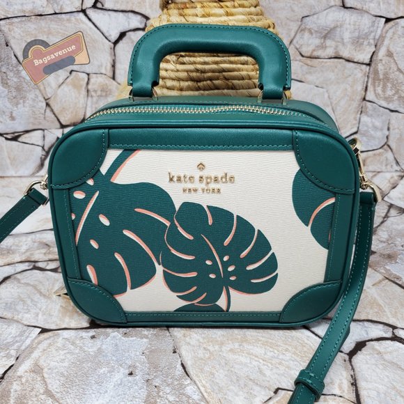 Kate Spade Monstera Green Plant Crossbody Trunk Purse and Bifold Wallet Set - Picture 6 of 10